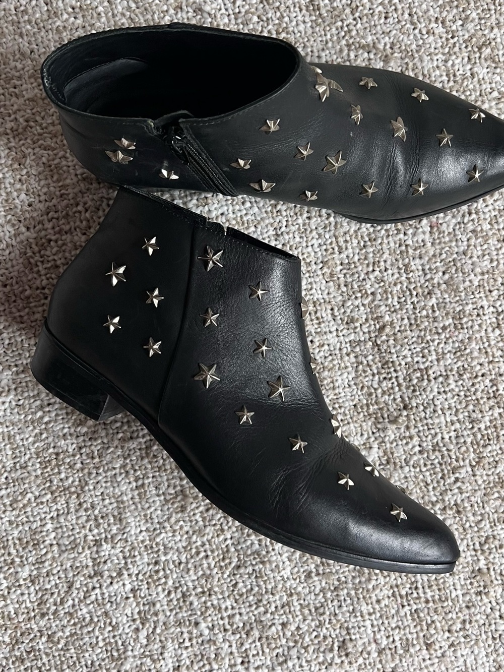 Size 39 US 8.5 Claudie Pierlot Black Leather Star-Studded Ankle Boots